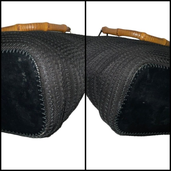 Gucci Black Quilted Bamboo Shoulder Bag 2way Bag with Strap Canvas P.Leather - Picture 13 of 15